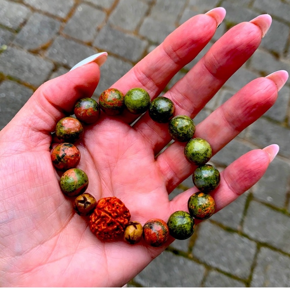 Rudraksha  / unakite bracelet